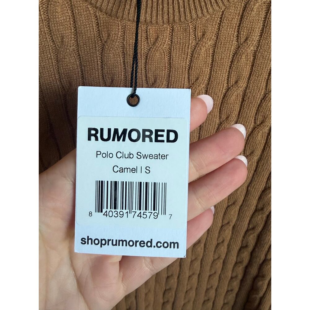 Rumored Wool/Cashmere Blend Crew Neck Cable Knit Polo Club Sweater Camel S NWT - Picture 6 of 10